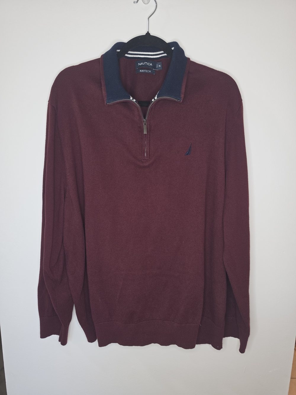 Nautica Navtech Men's Maroon Half-Zip Sweater with Navy Trim